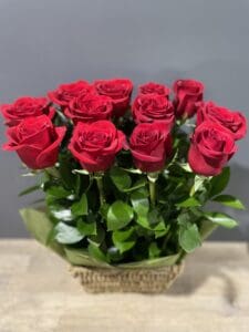 Basket of 12 red roses
