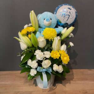 Baby Boy Vase Arrangement, flowers for new baby